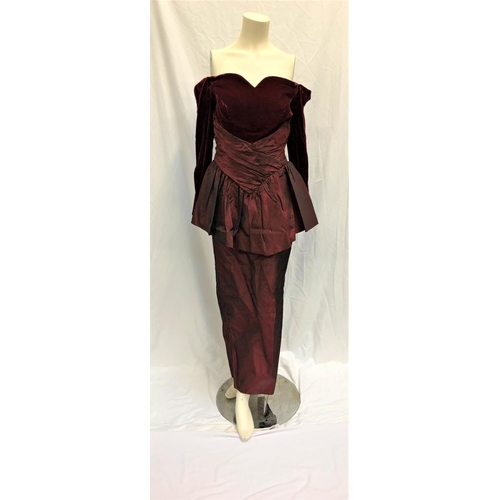 26 - GINGER ROGERS OWNED BURGUNDY COLOURED TAFETA COCKTAIL GOWN
the handmade dress with velvet top. Accom... 