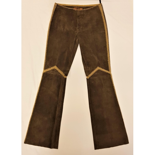 30 - CATHERINE OXENBERG - ARDEN B. LEATHER EMBROIDERED TROUSERS
size 4, signed to label. Accompanied by S... 
