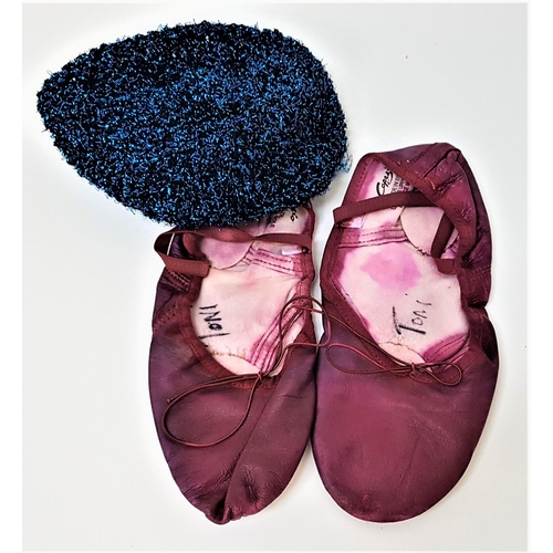45 - TONI BLAIR BALLET SHOES AND GLITTER HAT - UNKNOWN PRODUCTION
the purple ballet shoes by Capezio, and... 