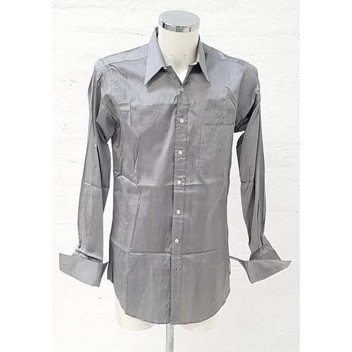 53 - GEORGE BOURIDIS CUSTOM MADE SHIRT
in silver with on chest pocket, 17 inch collar
Note: George Bourid... 