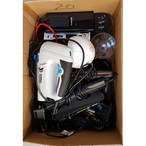 20 - ONE BOX OF GENERAL ELECTRICAL ITEMS
including Nescaffe Dolce Gusto coffee machine, a Nespresso coffe... 