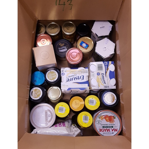 ONE BOX OF CONSUMABLE ITEMS includig, honey, veggie haggis, ... | Barnebys