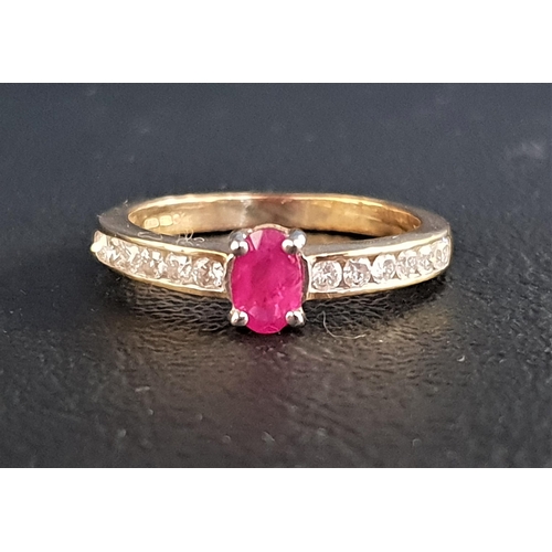 77 - RUBY AND DIAMOND RING
the central oval cut ruby approximately 0.3cts flanked by channel set diamond ... 