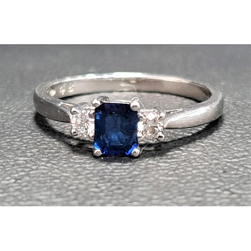 111 - SAPPHIRE AND DIAMOND THREE STONE RING
the central emerald cut sapphire approximately 0.4cts flanked ... 