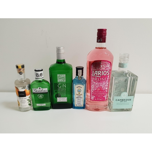 37 - SIX BOTTLES OF GIN
comprising one bottle of Cambridge dry gin (70cl and 42%); one bottle of Larios R... 