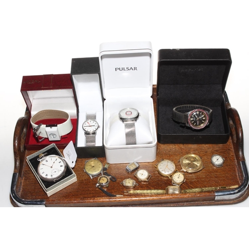21 - Silver pocket watch and collection of wristwatches.