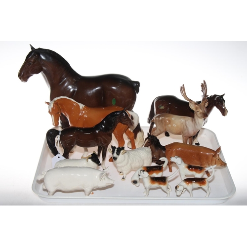 23 - Assorted Beswick horses, foal, stag, two pigs, ram, sheep and four hounds (14).