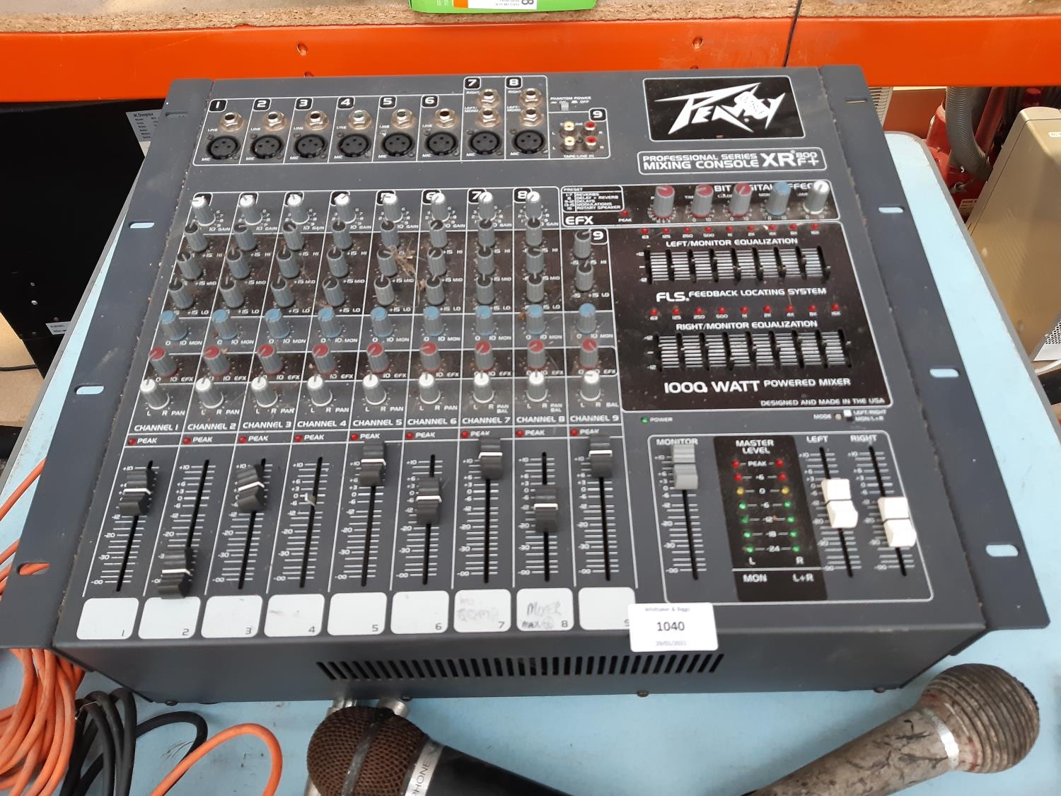 A Peavey PA system to include XR800F+ 1000w powered mixer, pair Hisys