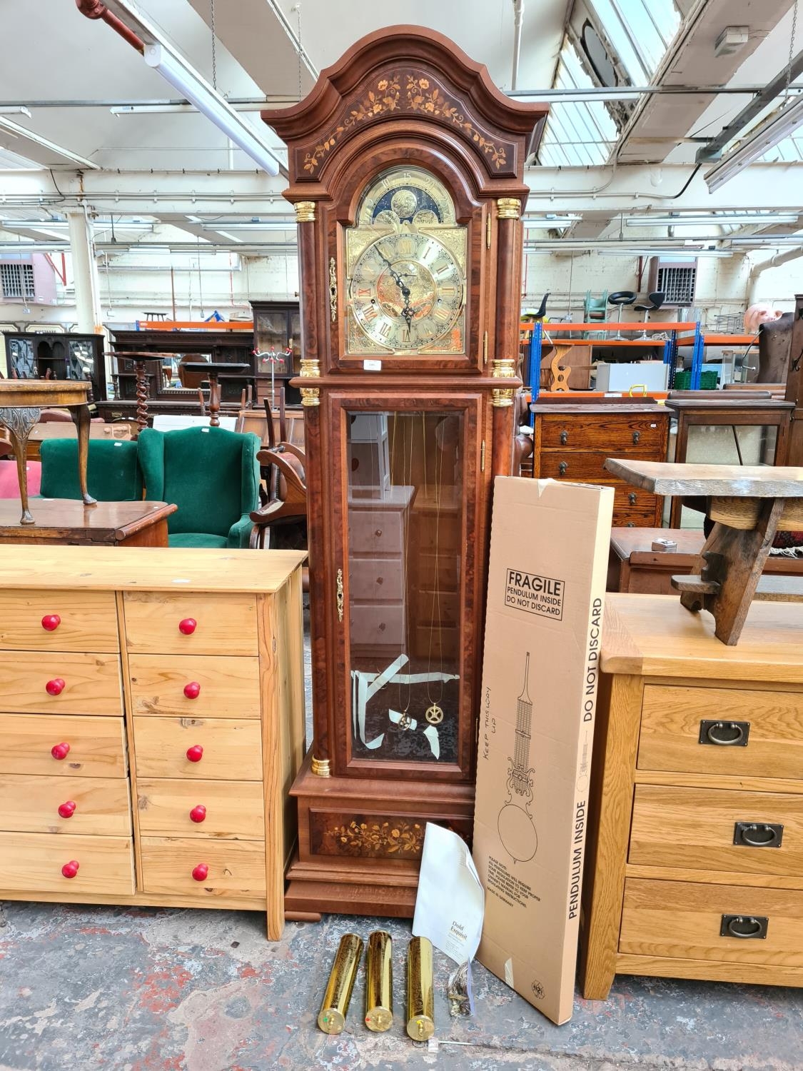 A German Dold Exquisit Black Forest Clock Factory burr walnut