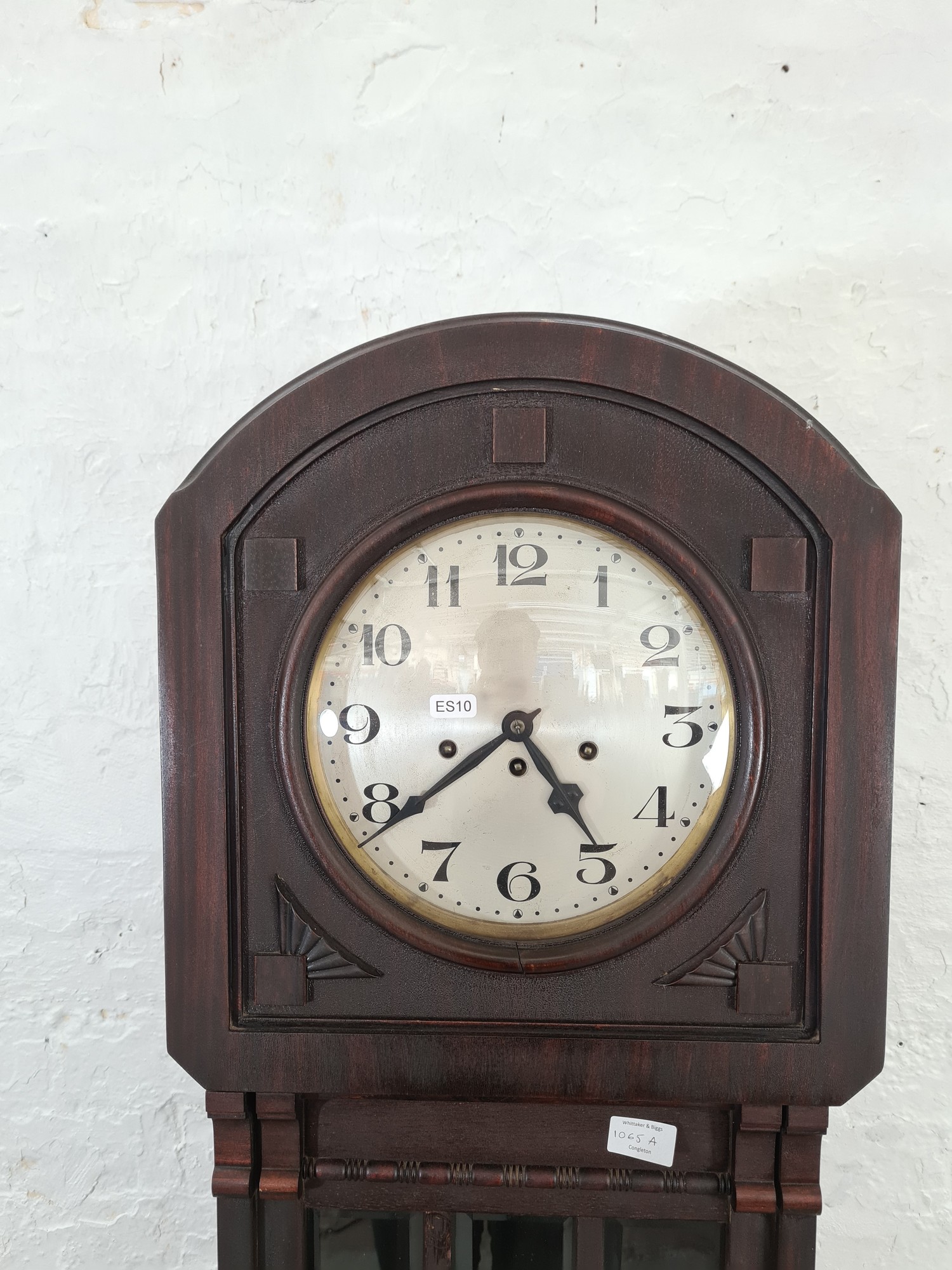 A 1930's oak westminster chiming grandmother clock with key and
