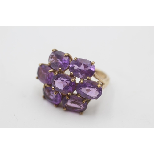 1 - A 9ct gold amethyst cluster cocktail ring, size L - approx. gross weight 5 grams