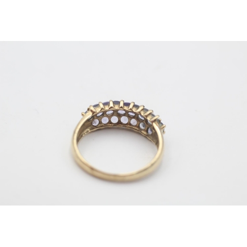 2 - A 9ct gold tanzanite triple row pave setting dress ring, size P½ - approx. gross weight 2.6 grams