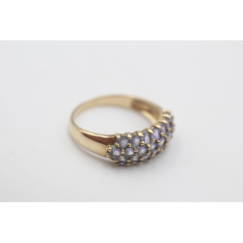 2 - A 9ct gold tanzanite triple row pave setting dress ring, size P½ - approx. gross weight 2.6 grams