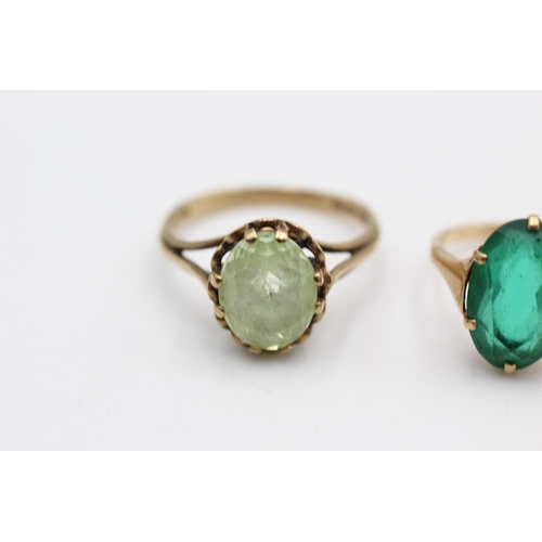 20 - Two 9ct gold gemstone solitaire cocktail rings, one paste, size M½ and one synthetic spinel, size J½... 