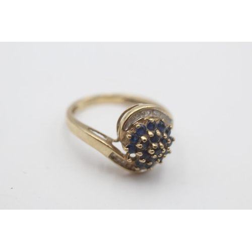 35 - A hallmarked Birmingham 9ct gold sapphire and diamond cluster twist setting dress ring, size O - app... 