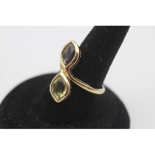 4 - A hallmarked Birmingham 9ct gold citrine and smoky quartz twisted leaf setting ring, size K½ - appro... 