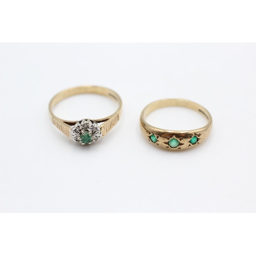 52 - Two 9ct gold gemstone dress rings, one gypsy setting emerald, size L and one cathedral setting chrys... 