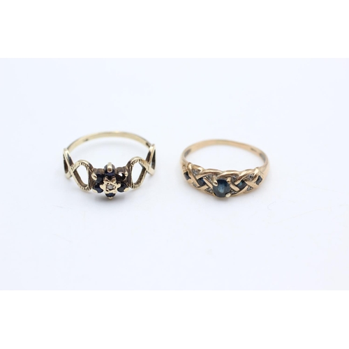 60 - Two 9ct gold sapphire and diamond knot pattern dress rings, one size O and one size N½ - approx. gro... 