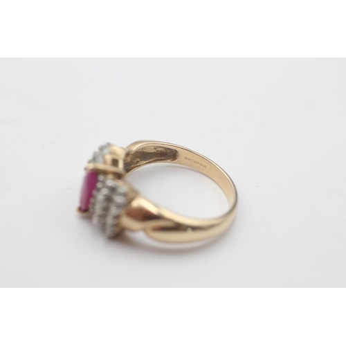 7 - A hallmarked Birmingham 9ct gold ruby and diamond stepped cluster dress ring, size N½ - approx. gros... 