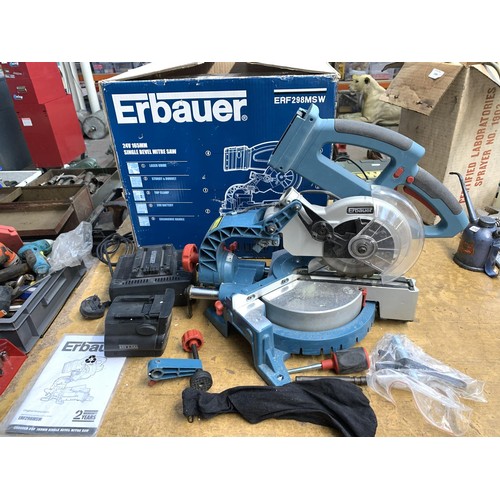 An Erbauer ERF298MSW 24v cordless 165mm single bevel mitre s... Barnebys