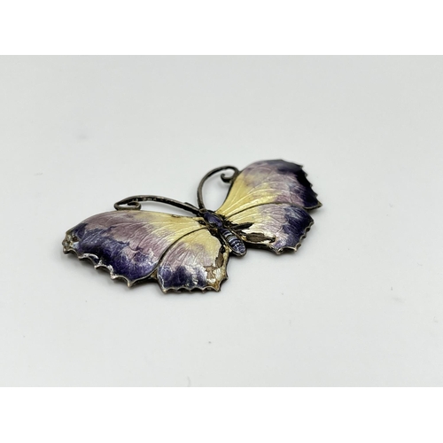 1187 - A vintage sterling silver and enamel butterfly brooch - approx. gross weight 9.56 grams