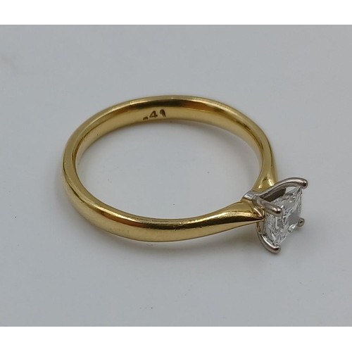 1102A - A hallmarked 18ct gold .41ct princess cut diamond solitaire ring, size M½ - approx. gross weight 3.2... 