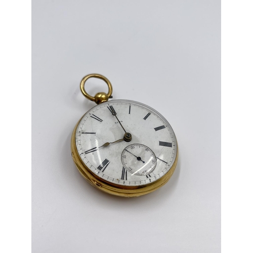 2395 - An antique hallmarked London 18ct gold pocket watch with 3794 numbered dial, case reference 5794 - a... 