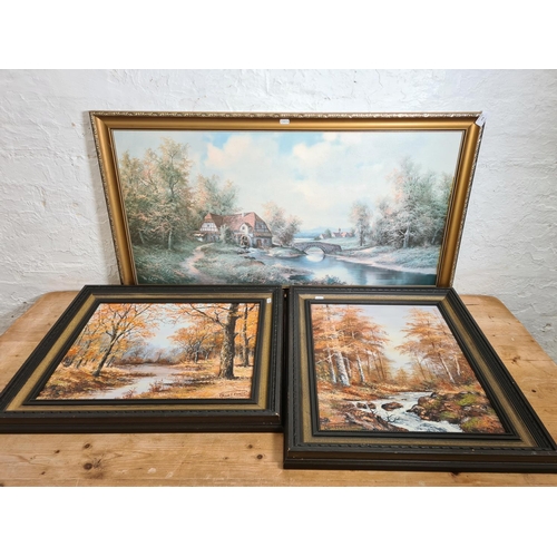 Three framed landscape pictures, two Alan Reece oils on canvas and one