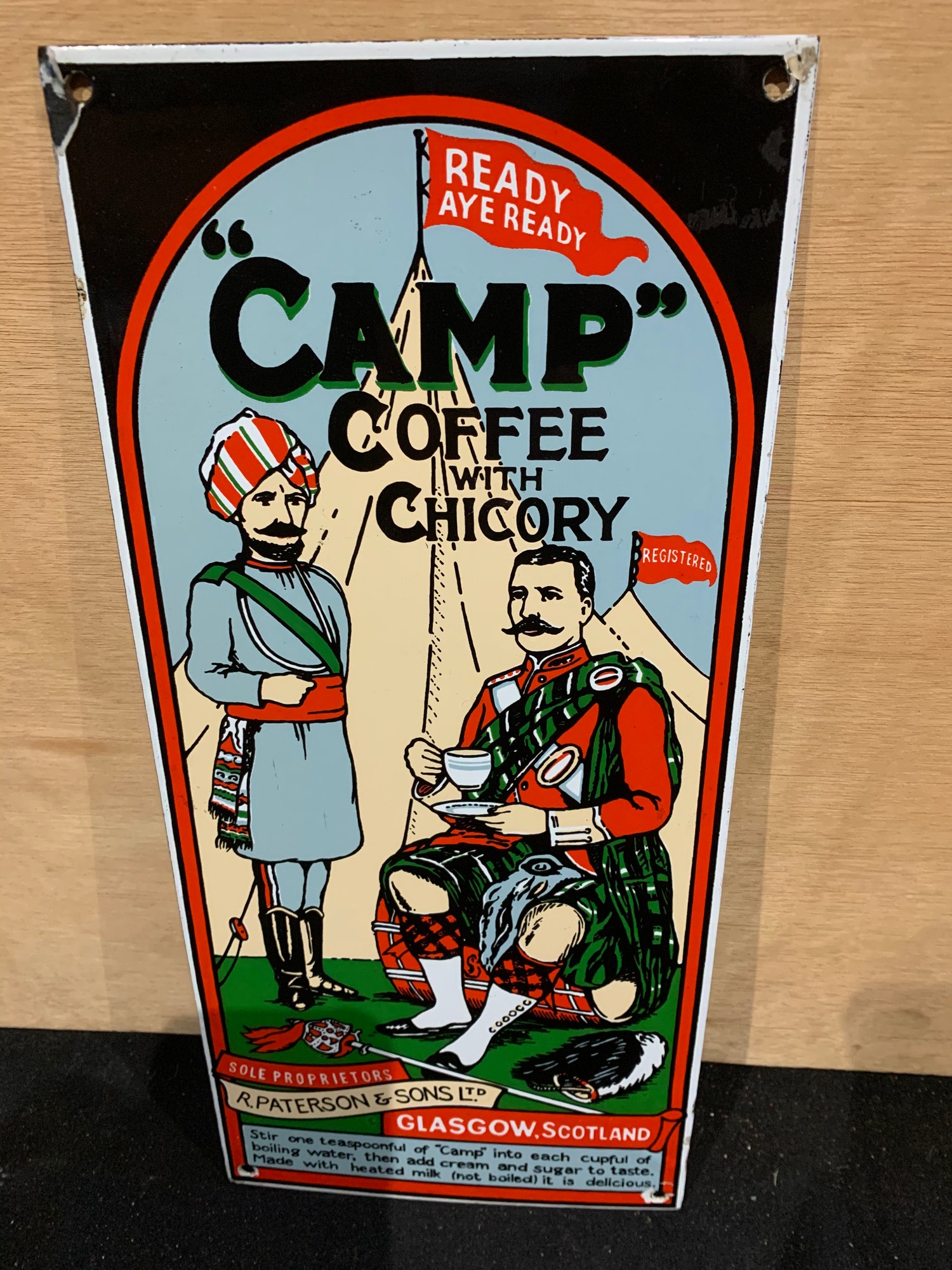 Camp Coffee enamel sign 16.5 x 36cm
