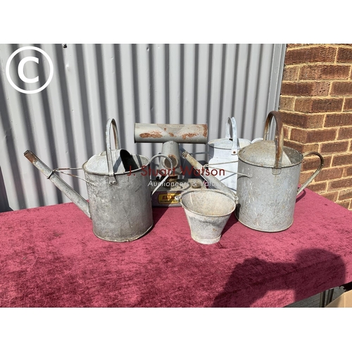 Three galvanised water cans, Eltex greenhouse heater and sma... Barnebys