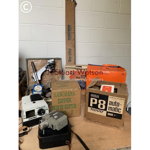 Portable Raduga enlarger, Boots & Agfa slide projectors, Eumig reel
