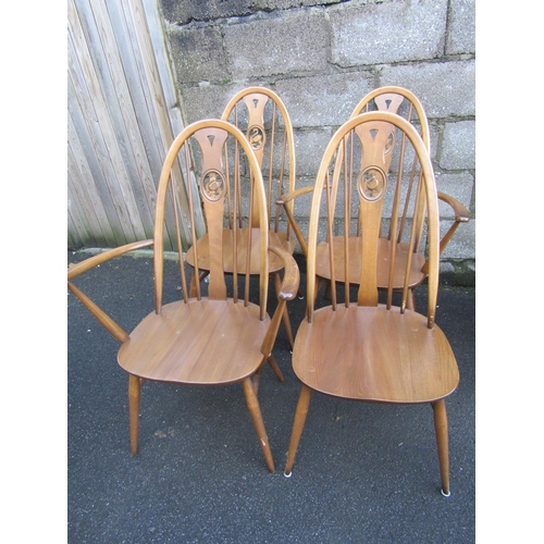 Set Of Four Fruitwood Ercol Windsor Swan Chairs Two Of Which Are