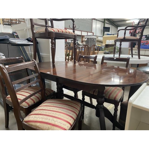 13 - Mahogany regency style dining table (74H 155W 89D cm) & 6 chairs inc. 2 carvers