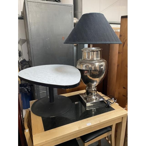 21 - Good quality chrome table lamp & retro tear drop shaped coffee table