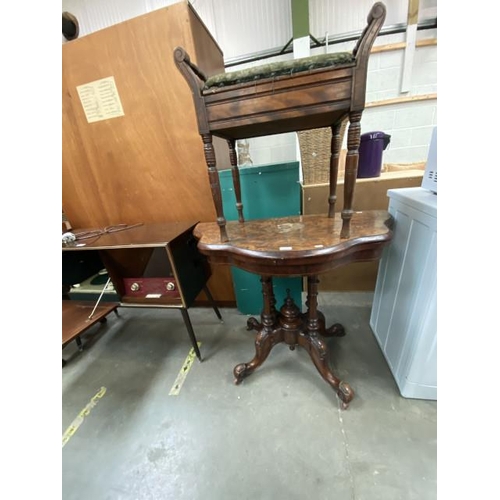 24 - Oak piano stool with sheet music & Victorian walnut hall table (78H 100W 49D cm) (as found)