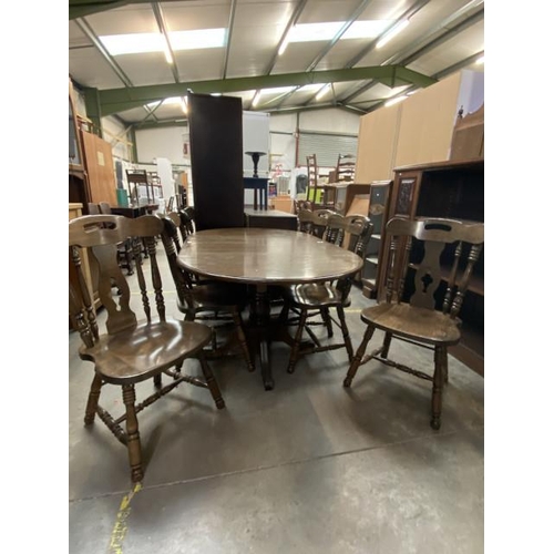 46 - Oak oval dining table (74H 155W 89D cm) & 6 chairs