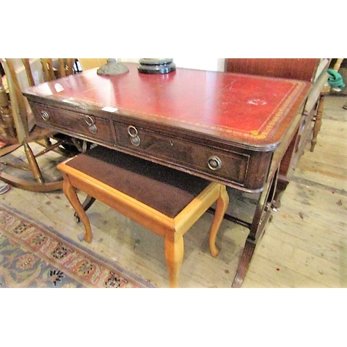 Antique Mahogany Leather Top Writing Desk With Double Drawers To