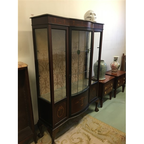 Edwardian Marquetry Decorated Bow Front Display Cabinet With