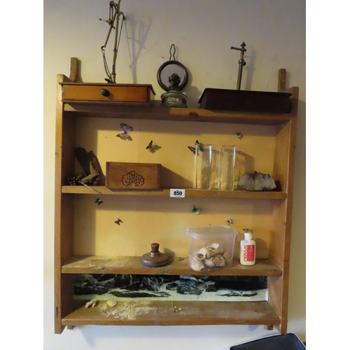 Collection of Ornaments Including Case of Amethyst Geode, Antique Balance Scales, Oil Lamp, etc.