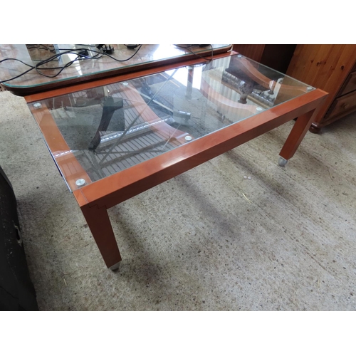 Designer Plate Glass Top Coffee Table Rectangular Form Approximately 3ft 6 Inches Wide