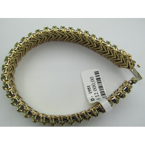 121 - Vintage Emerald Decorated Ladies Gold Bracelet Articulated Form Finely Detailed with Further Enamel ... 