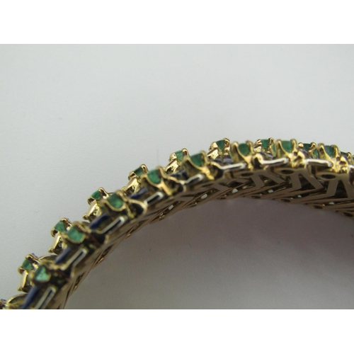 121 - Vintage Emerald Decorated Ladies Gold Bracelet Articulated Form Finely Detailed with Further Enamel ... 