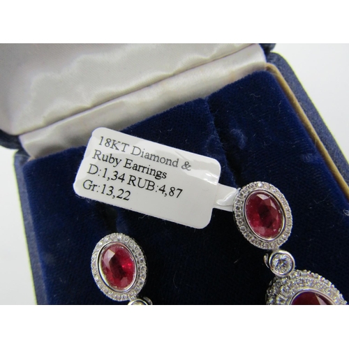 130 - Burmese Ruby Twin Set Pair of Earrings Cluster Mounted Set on 18 Carat White Gold Each Earring 3cm D... 