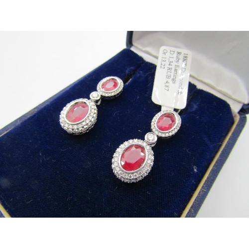 130 - Burmese Ruby Twin Set Pair of Earrings Cluster Mounted Set on 18 Carat White Gold Each Earring 3cm D... 