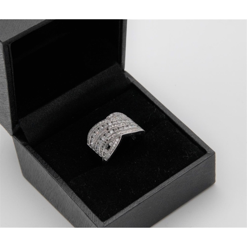 Diamond Set Ladies 9 Carat White Gold Ring Modernist Form Ring Size M and a Half Approximately