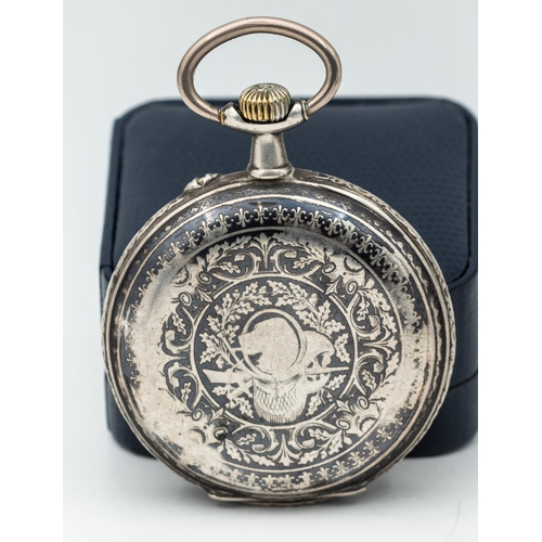 444 - Large Niello Silver Cased Pocket Watch