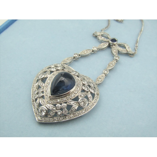 598 - Sapphire and Diamond Ladies Heart Motif Pendant Necklace Mounted on 18 Carat Gold Setting Diamonds A... 