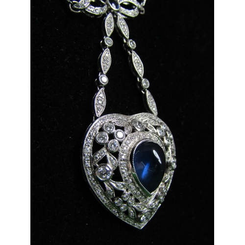 598 - Sapphire and Diamond Ladies Heart Motif Pendant Necklace Mounted on 18 Carat Gold Setting Diamonds A... 
