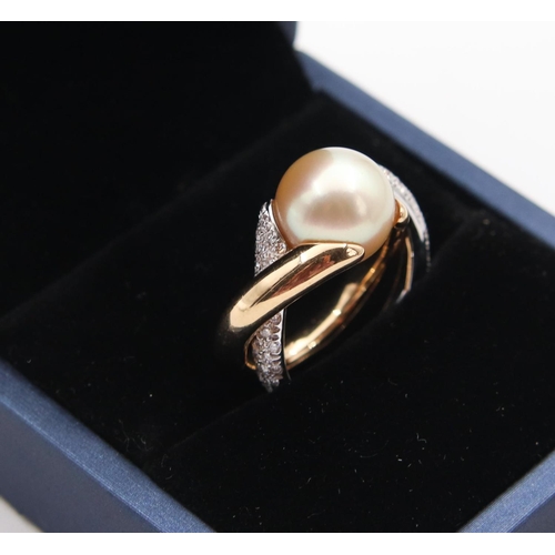 Bulgari Design Pearl and Diamond Ring Mounted on 18 Carat Gold Ring Size O