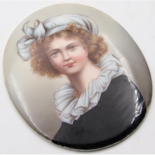 16 - Antique Berlin Plaque Finely Painted of Lady Approximately 4 Inches High Good Original Condition